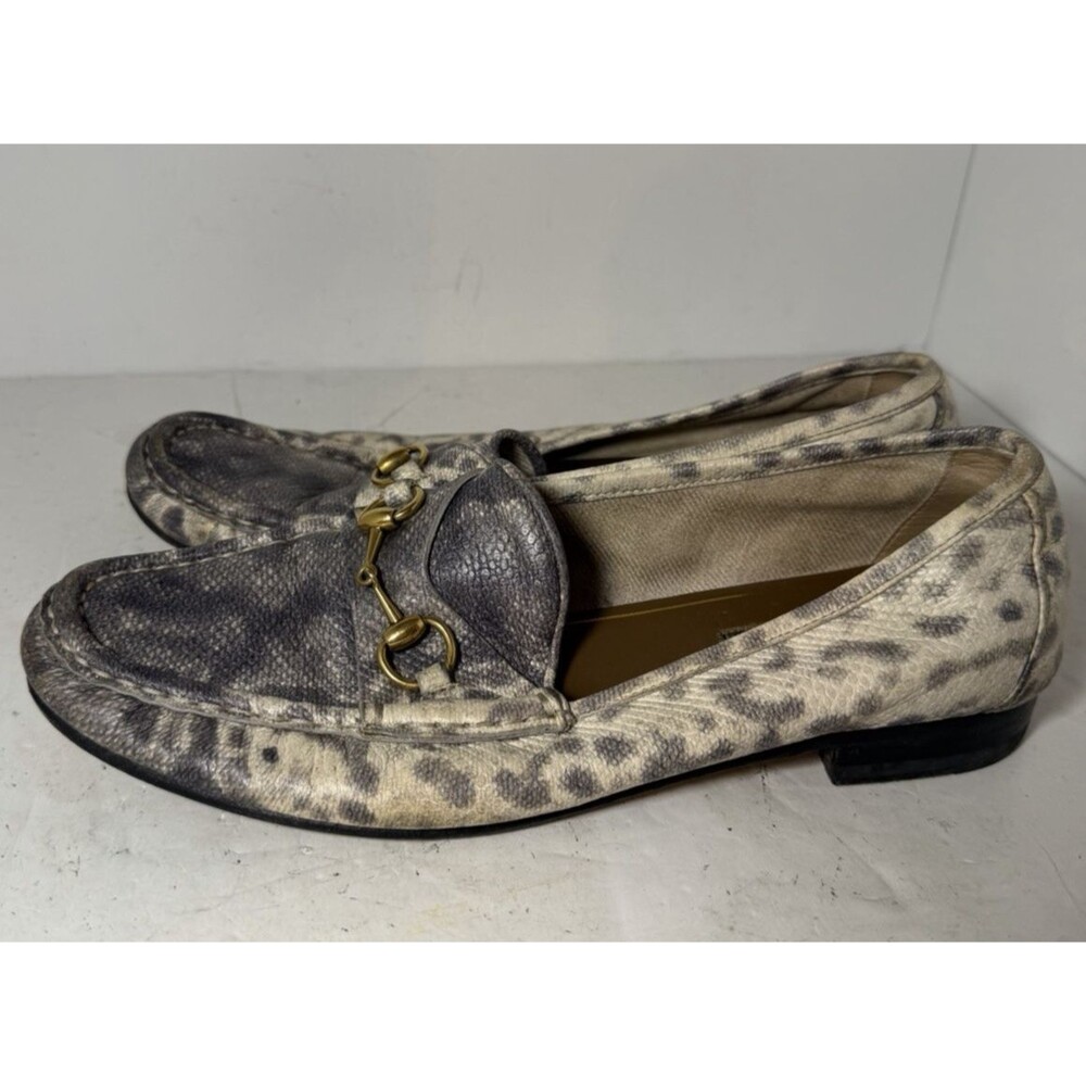 Vintage Gucci Loafers Womens 38.5 8.5 1953 Horsebit Snake Roccia Gray Shoes